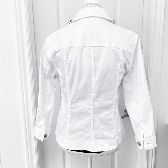 Hearts Of Palm - White Button Up Denim Jacket with Beaded Collar - Picture 2 of 8